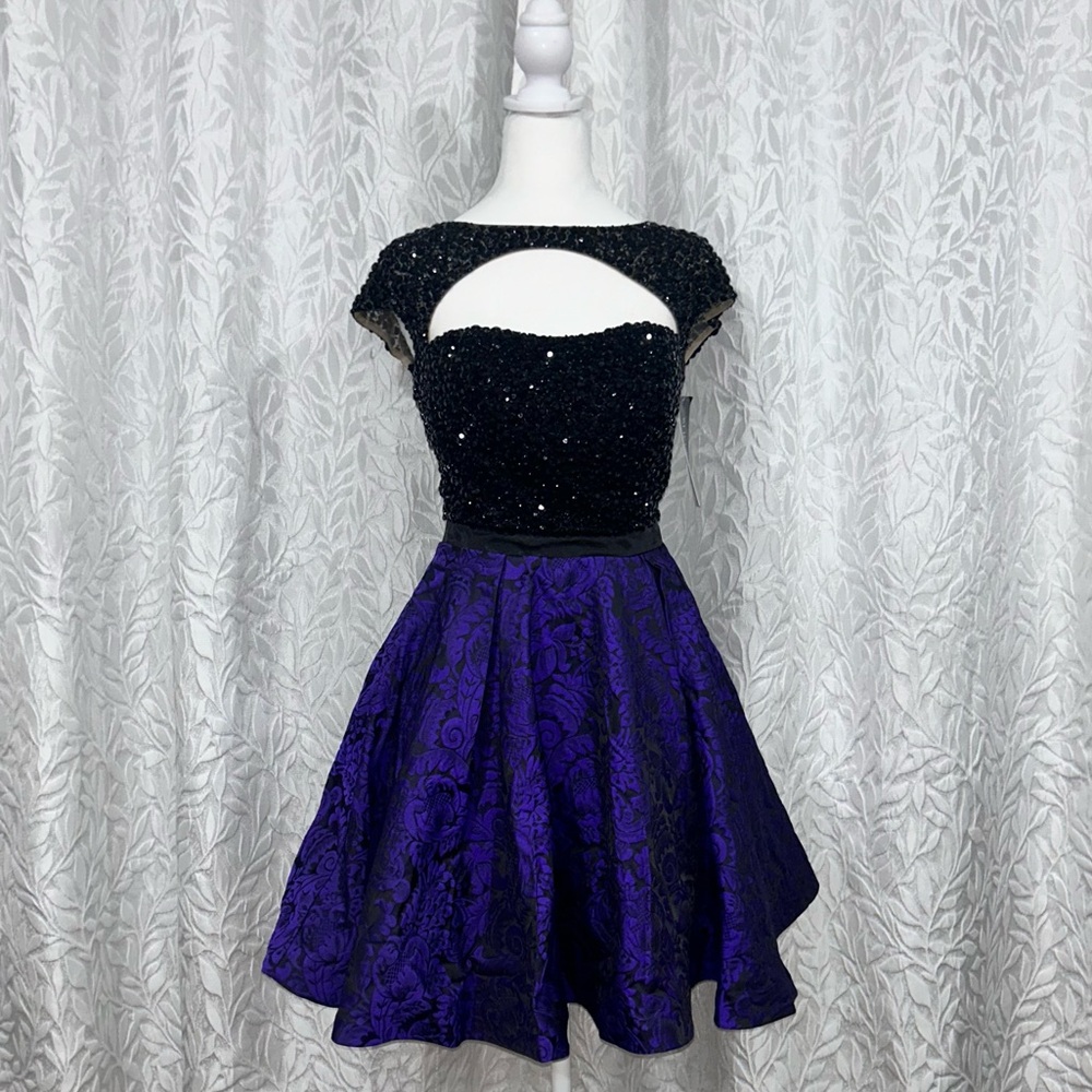 Purple and black fit to flair Sherri hill dress size 4